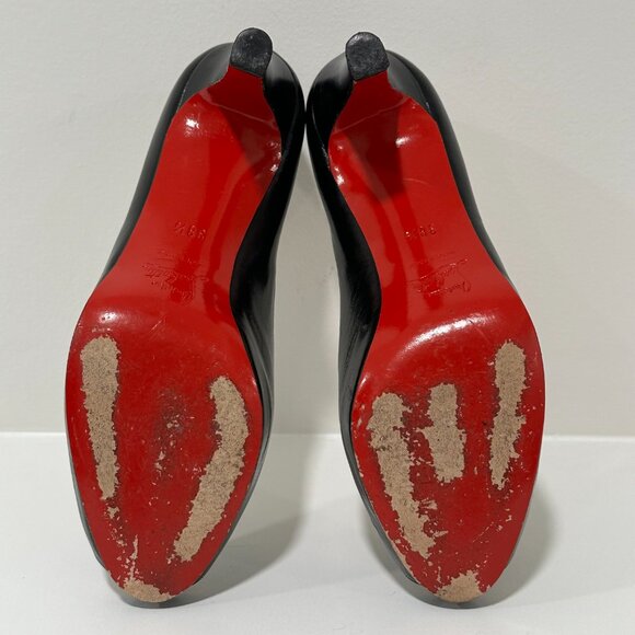 Christian Louboutin Black Leather Platform Peep Toe Heels Pumps Size 38.5 - Picture 9 of 16